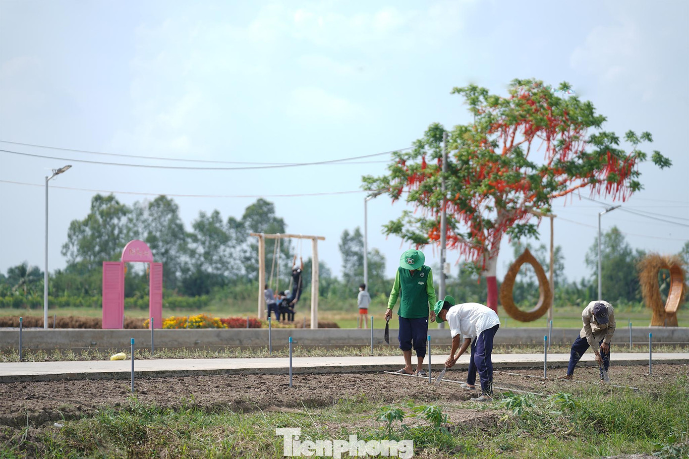 Về công trình, ông Lang cho biết, sau khi xây đường xong ông quyết định đầu tư trang trí nơi này giống như công viên sinh thái nông nghiệp. Ông thuê người lắp đèn đường, đào ao nuôi cá, trồng hoa mười giờ hai bên đường, trồng thêm sen và các loại rau, lắp các thiết bị tập thể dục công cộng và xây dựng các tiểu cảnh như: cầu khỉ, vó bắt cá, xuồng ba lá… với mong muốn người dân nơi đây có chỗ vui chơi giải trí miễn phí sau một ngày làm việc vất vả. Về công trình, ông Lang cho biết, sau khi xây đường xong ông quyết định đầu tư trang trí nơi này giống như công viên sinh thái nông nghiệp. Ông thuê người lắp đèn đường, đào ao nuôi cá, trồng hoa mười giờ hai bên đường, trồng thêm sen và các loại rau, lắp các thiết bị tập thể dục công cộng và xây dựng các tiểu cảnh như: cầu khỉ, vó bắt cá, xuồng ba lá… với mong muốn người dân nơi đây có chỗ vui chơi giải trí miễn phí sau một ngày làm việc vất vả.