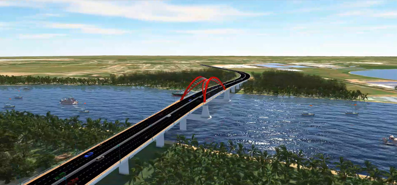 Cầu bắc qua sông Cần Giuộc thiết kế theo dạng mái vòm, có màu đỏ. Cầu bắc qua sông Cần Giuộc thiết kế theo dạng mái vòm, có màu đỏ.