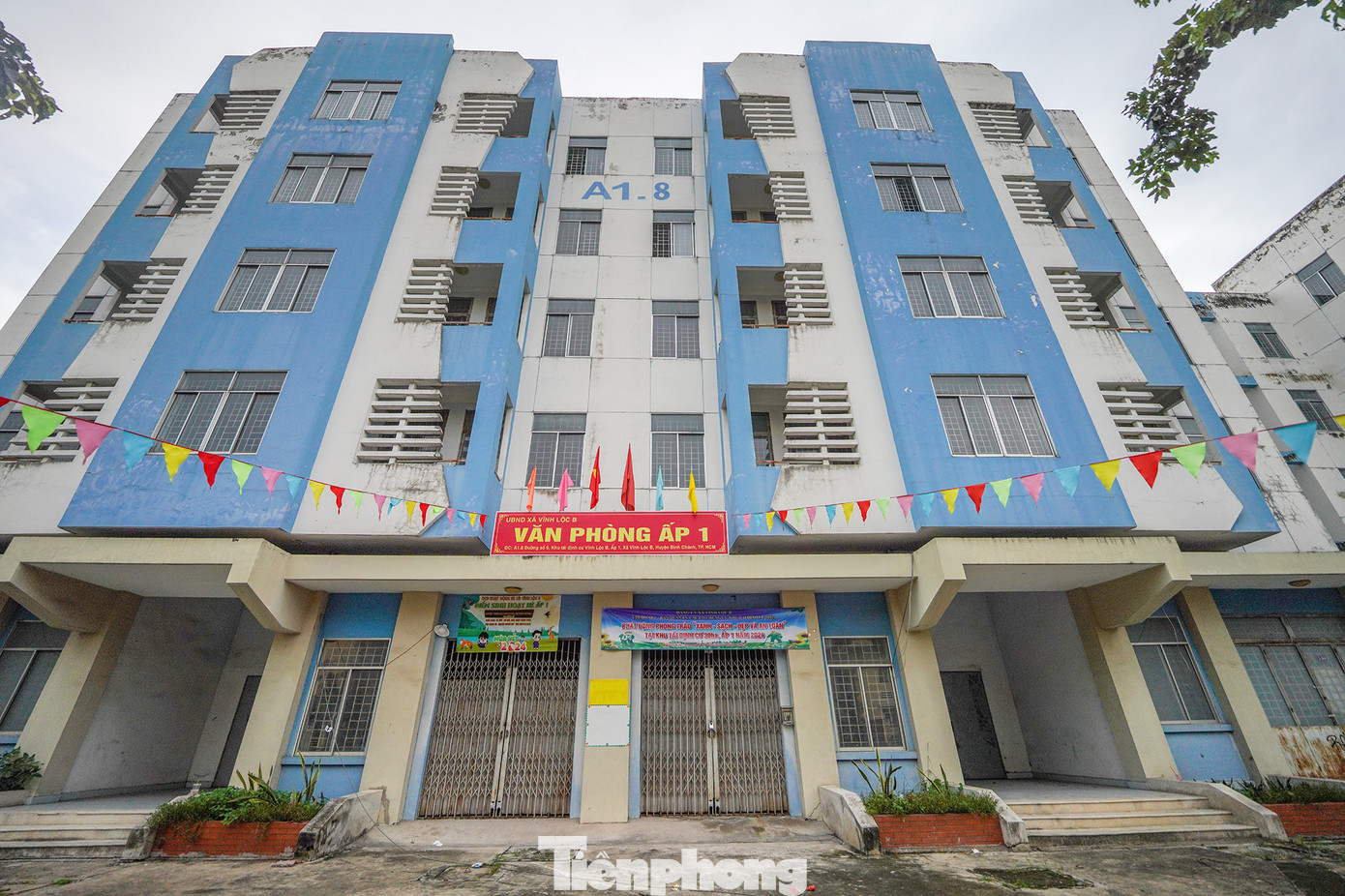 Tại nhiều khu nhà bỏ trống, tường bên ngoài đã bong tróc sơn, bạc màu, rêu bám. Tầng trệt của các tòa nhà cửa đóng kín, bám đầy bụi.