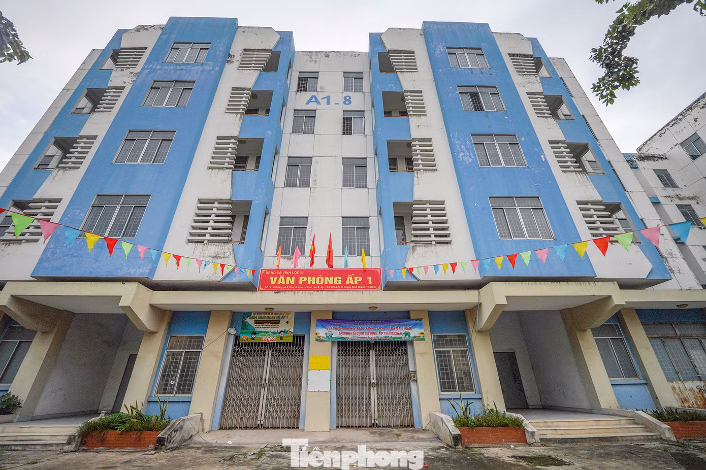 Tại nhiều khu nhà bỏ trống, tường bên ngoài đã bong tróc sơn, bạc màu, rêu bám. Tầng trệt của các tòa nhà cửa đóng kín, bám đầy bụi.