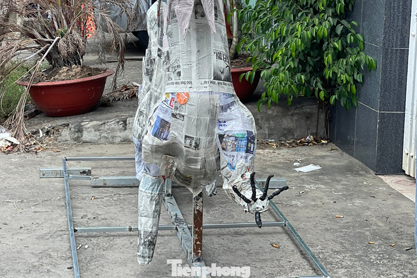 Khung sườn bên trong chú rồng dùng để đính bánh, kẹo lên. Ảnh: Gia đình cung cấp.