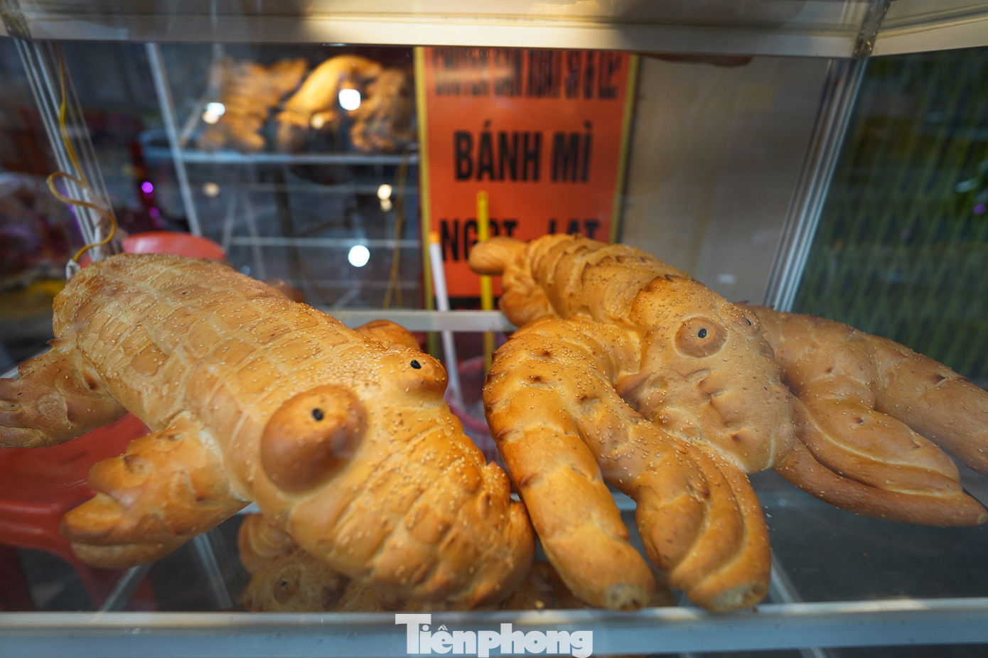 Chủ tiệm là ông Khiêm (75 tuổi), quê An Giang. Ông cho biết, gia đình có nghề bánh mì truyền thống, đã có vài cơ sở ở TP. Long Xuyên. Khoảng 2 năm trước, gia đình mở thêm lò ở TPHCM, chuyên làm bánh mì khổng lồ, kích thước từ 30-60 cm. Tiệm bánh hoạt động từ 2h sáng hàng ngày để kịp cho ra khoảng hơn trăm chiếc bánh hình hải sản phục vụ thực khách.