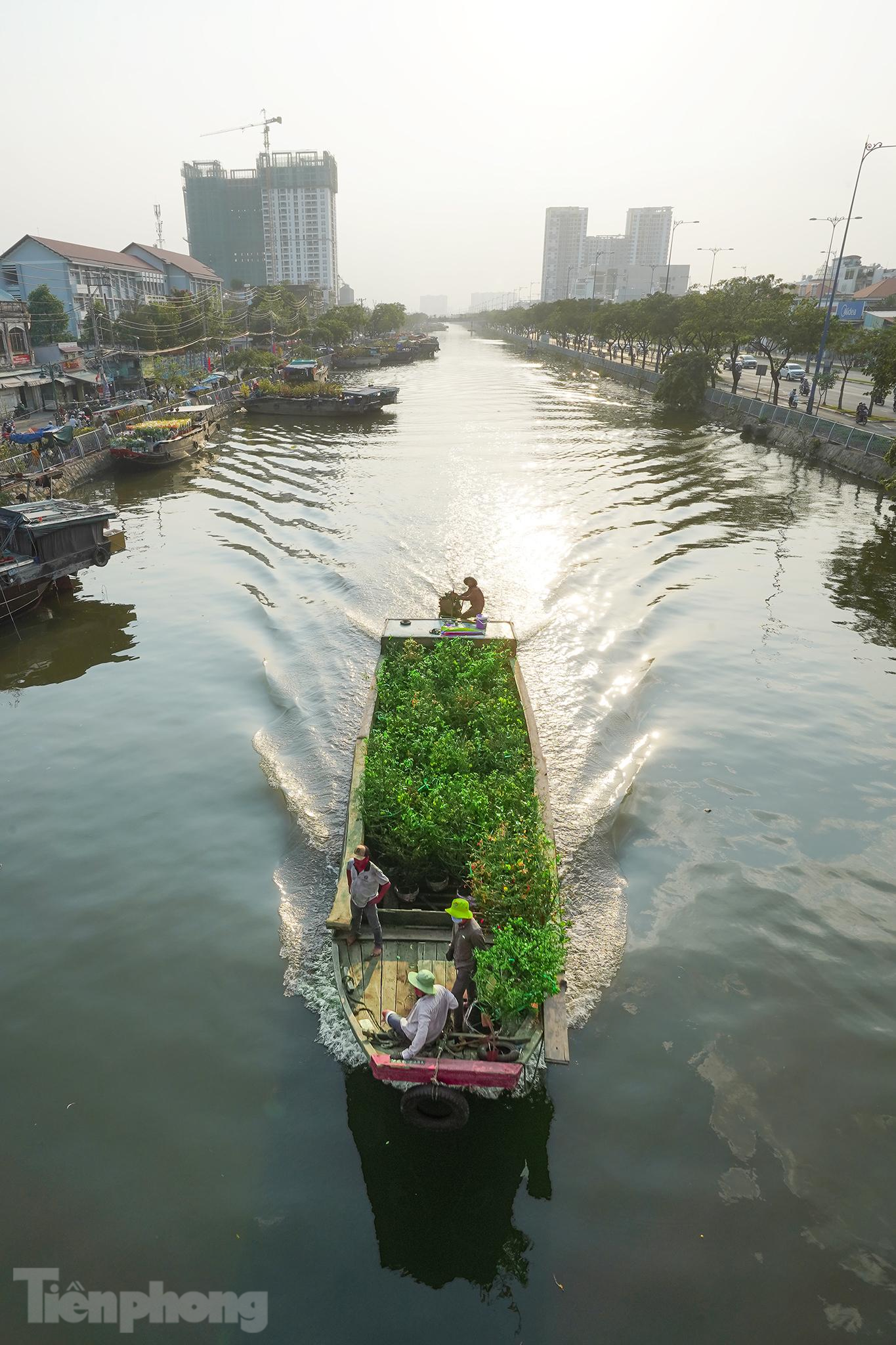 Đến chiều ngày 29/1, vẫn còn rất nhiều ghe chở hoa từ các tỉnh miền Tây lên bổ sung, bán tết.