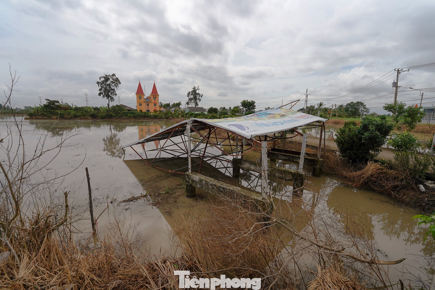 Một biển quảng cáo bị đổ.