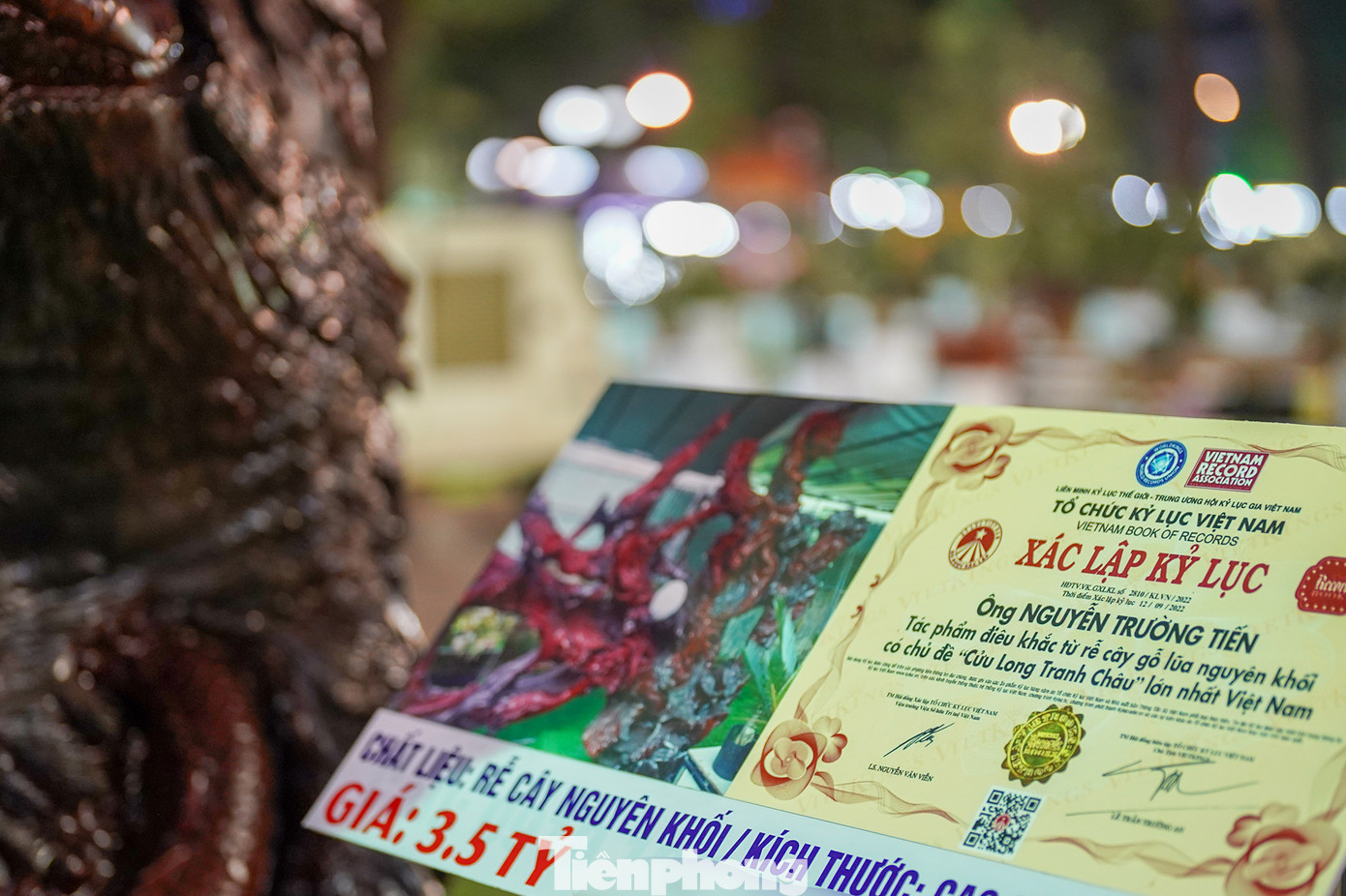 Trong ba tác phẩm có một tác phẩm trị giá 3,5 tỷ đã được xác lập kỷ lục. Theo chủ sở hữu, ông Nguyễn Trường Tiến (ngụ Hóc Môn, TPHCM), hình tượng Cửu Long Tranh Châu tượng trưng cho chín nhánh sông của Mê Kông như 9 con rồng uốn lượn. Bằng việc sử dụng các hình ảnh đại diện Rồng - là một trong &quot;Tứ linh&quot; theo quan niệm của người Việt, chủ nhân của tác phẩm cũng muốn gửi gắm tình cảm đối với dòng sông Cửu Long, với lượng phù sa từ thượng nguồn sông Mê Kông theo thời gian đã bồi lắng thành vùng đồng bằng màu mỡ, trù phú, gắn liền với tên gọi của 9 dòng sông – Đồng bằng Sông Cửu Long.