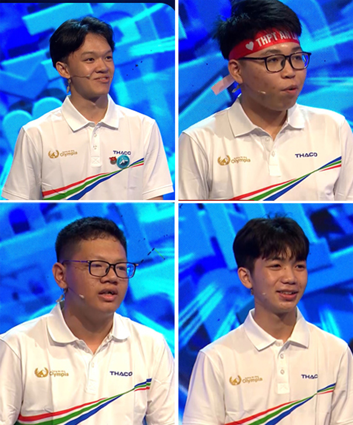 Bốn thí sinh tranh tài trận tuần 2 tháng 3 quý III (lần lượt từ trái sang phải, trên xuông: Thanh Tùng, Minh Dũng, Thanh Phúc, Thế Hùng). Ảnh: FBCT Bốn thí sinh tranh tài trận tuần 2 tháng 3 quý III (lần lượt từ trái sang phải, trên xuông: Thanh Tùng, Minh Dũng, Thanh Phúc, Thế Hùng). Ảnh: FBCT