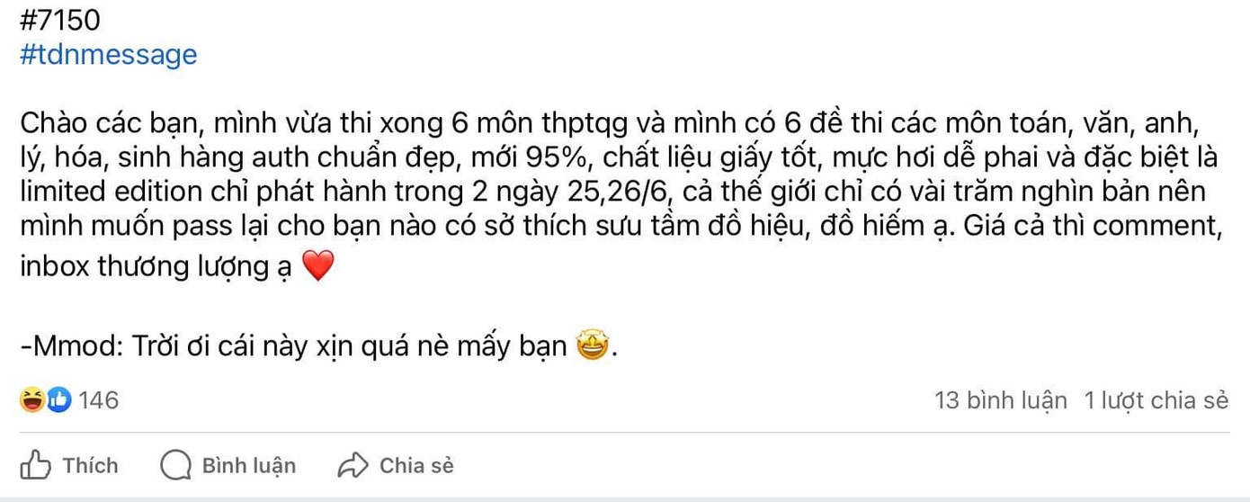 Đề thi hàng hiệu, mặt hàng chỉ xuất hiện trên Confessions trường học. Ảnh: TĐN Confessions. Đề thi hàng hiệu, mặt hàng chỉ xuất hiện trên Confessions trường học. Ảnh: TĐN Confessions.