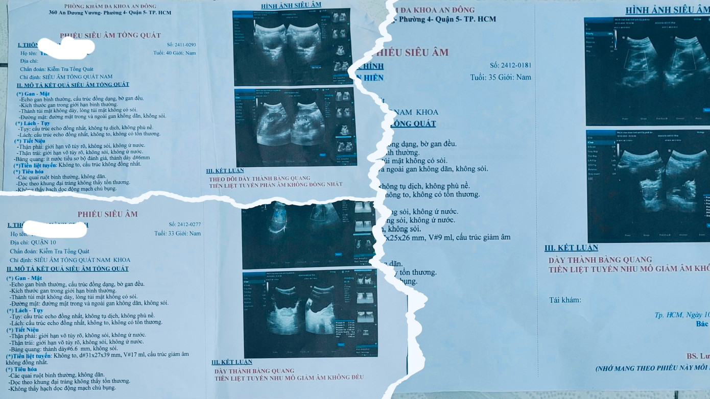 3 bệnh nhân sức khoẻ bình thường vào khám tại Phòng khám Đa khoa An Đông sau đó được "nhân bản" kết quả siêu âm tổng quát giống nhau đến 100%- ảnh P.V 3 bệnh nhân sức khoẻ bình thường vào khám tại Phòng khám Đa khoa An Đông sau đó được "nhân bản" kết quả siêu âm tổng quát giống nhau đến 100%- ảnh P.V