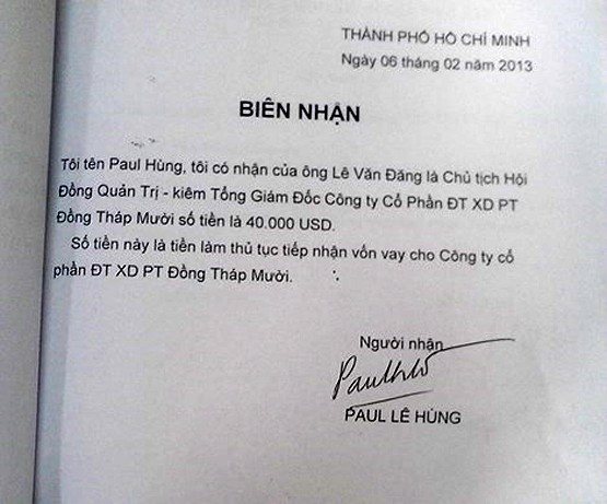 Các “biên nhận” nhận tiền của ông Paul Lê Hùng