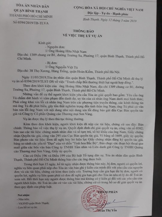 Đạo diễn Hoàng Nhật Nam bất ngờ nộp lại đơn kiện đạo diễn Việt Tú ảnh 1