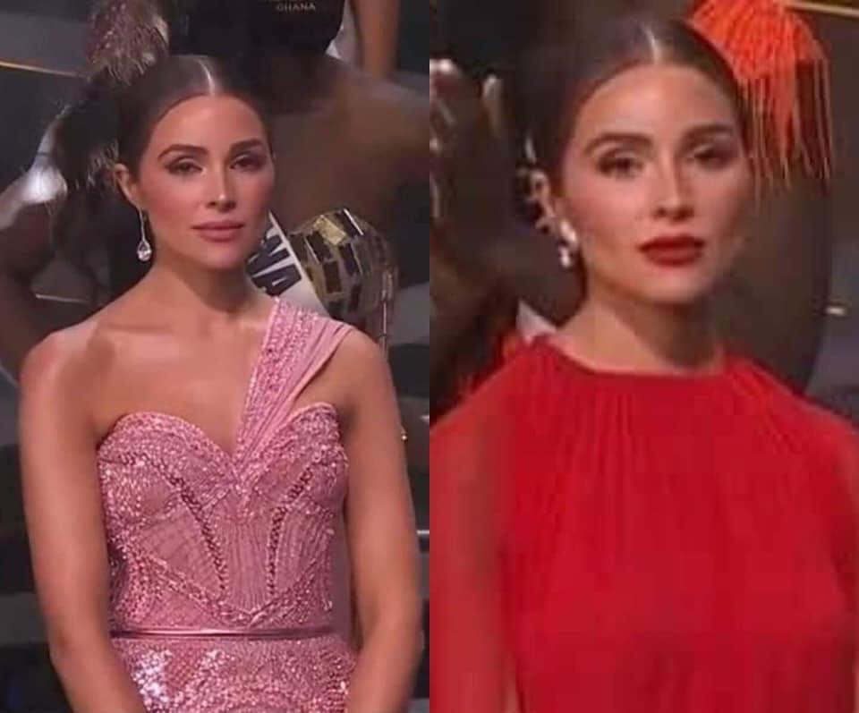 Olivia Culpo gây chú ý với những biểu cảm lạ khi dẫn chung kết Miss Universe 2020. Ảnh: FBNV.