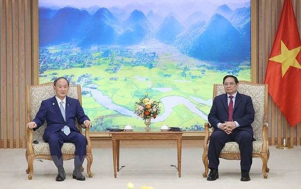 Thủ tướng Phạm Minh Chính tiếp nguyên Thủ tướng Nhật Bản Suga Yoshihide. (Ảnh: Dương Giang/TTXVN). Thủ tướng Phạm Minh Chính tiếp nguyên Thủ tướng Nhật Bản Suga Yoshihide. (Ảnh: Dương Giang/TTXVN).