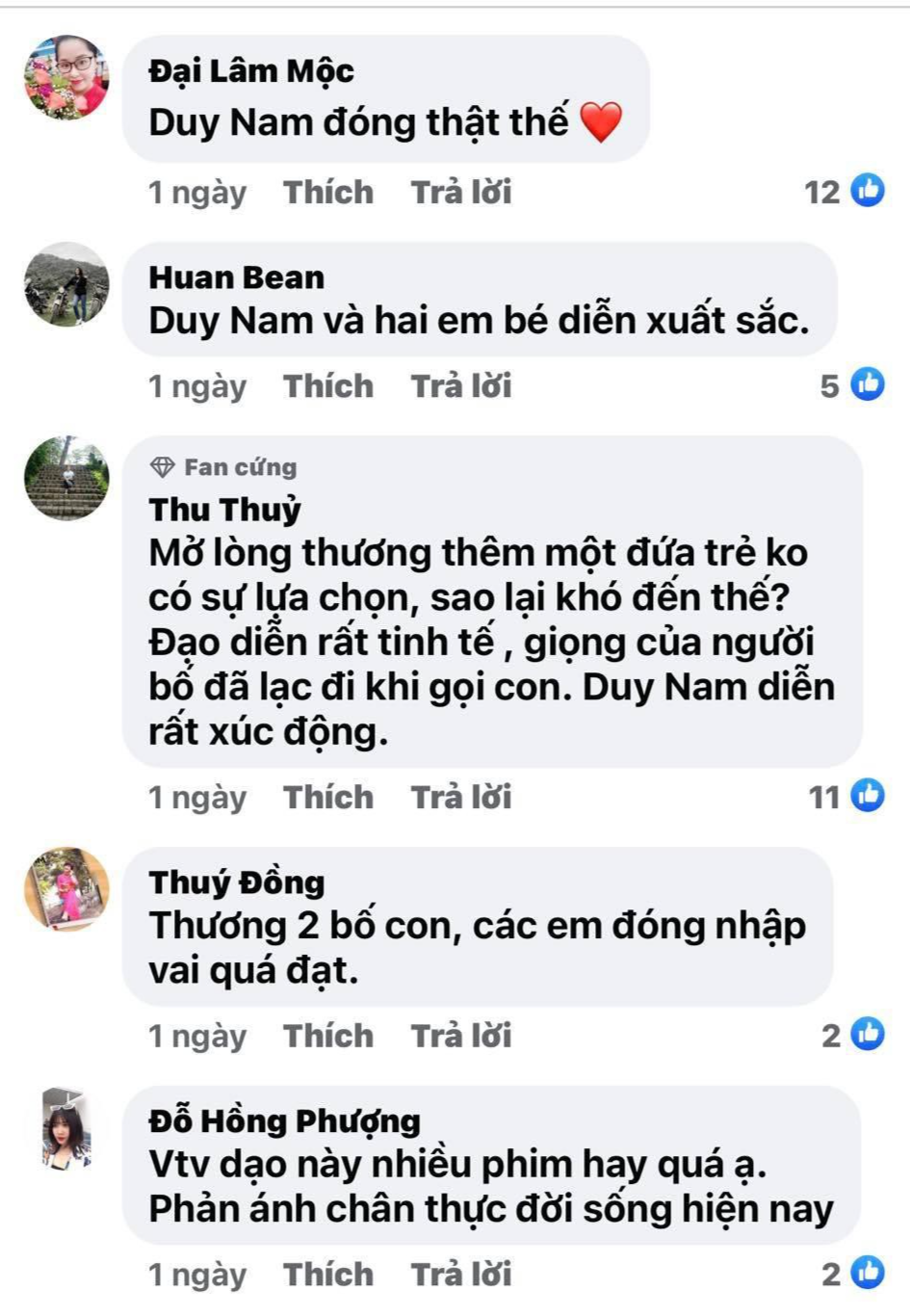 Một số bình luận khen ngợi diễn xuất chân thực của diễn viên Đỗ Duy Nam. Một số bình luận khen ngợi diễn xuất chân thực của diễn viên Đỗ Duy Nam.