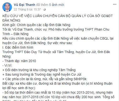 Phó hiệu trưởng “kêu cứu” trên Facebook, Sở GD&ĐT bắt gỡ ảnh 1