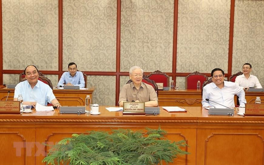 Tổng Bí thư Nguyễn Phú Trọng phát biểu kết luận cuộc họp. (Ảnh: Trí Dũng/TTXVN) Tổng Bí thư Nguyễn Phú Trọng phát biểu kết luận cuộc họp. (Ảnh: Trí Dũng/TTXVN)