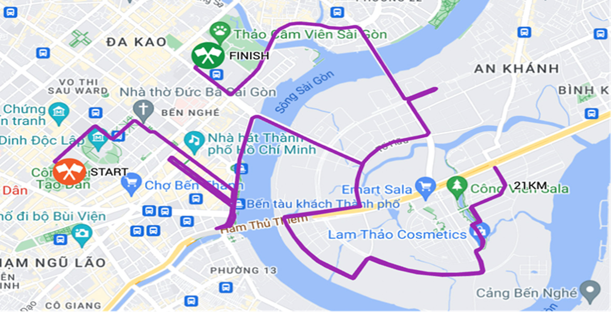 Lộ trình 21km. Lộ trình 21km.