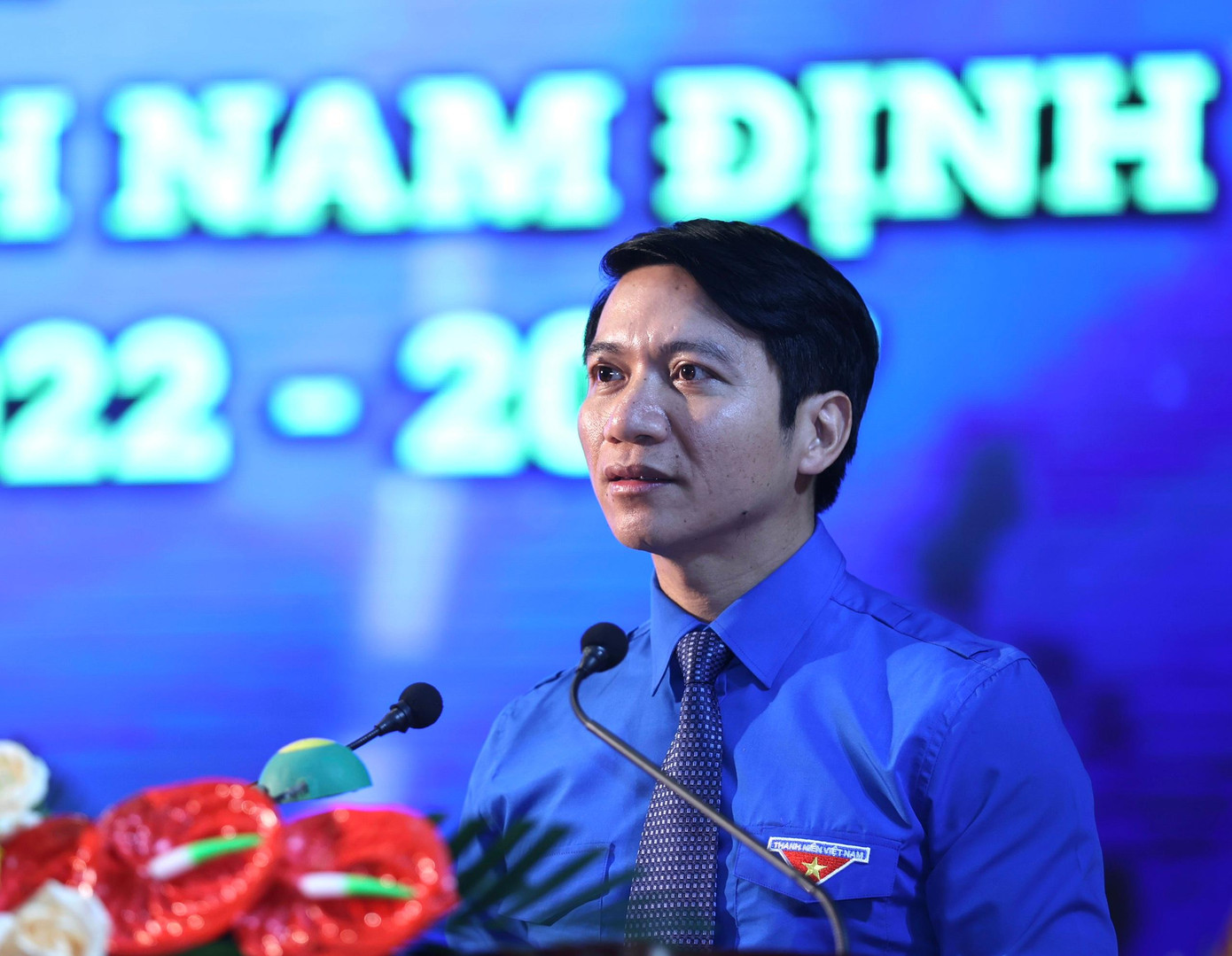 Anh Nguyễn Ngọc Lương, Bí thư T.Ư Đoàn, Chủ tịch Hội LHTN Việt Nam phát biểu chỉ đạo đại hội Đoàn tỉnh Nam Định. Ảnh: Như Ý