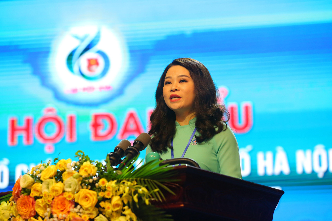 Chị Chu Hồng Minh, Bí thư Thành Đoàn Hà Nội khóa XV phát biểu khai mạc đại hội. Ảnh: Trọng Tài Chị Chu Hồng Minh, Bí thư Thành Đoàn Hà Nội khóa XV phát biểu khai mạc đại hội. Ảnh: Trọng Tài