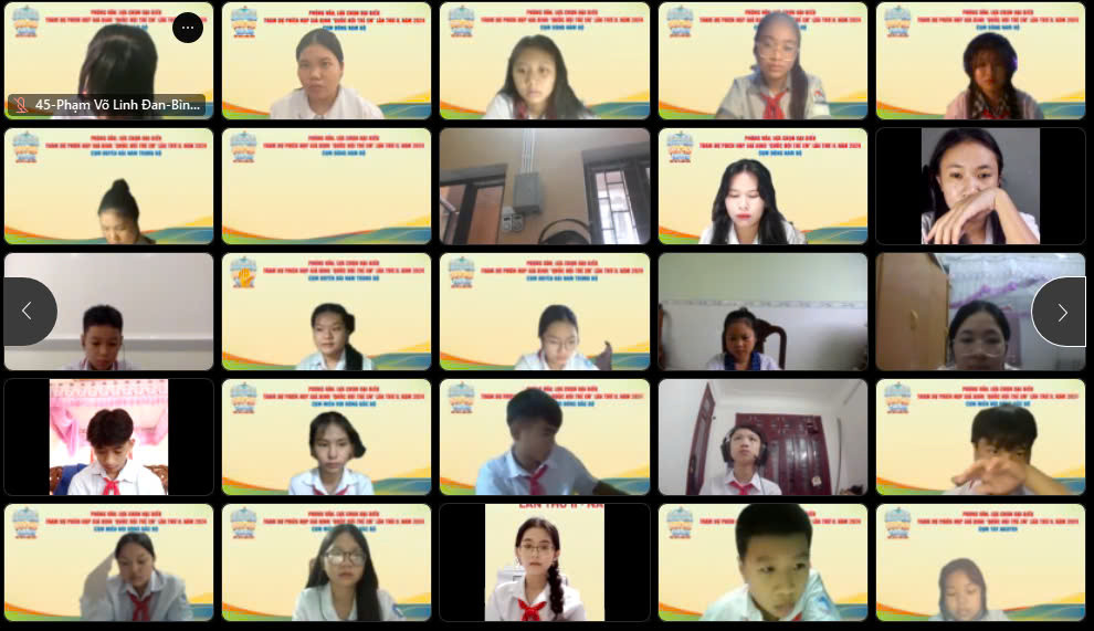 Các đại biểu thiếu nhi tham gia họp trực tuyến