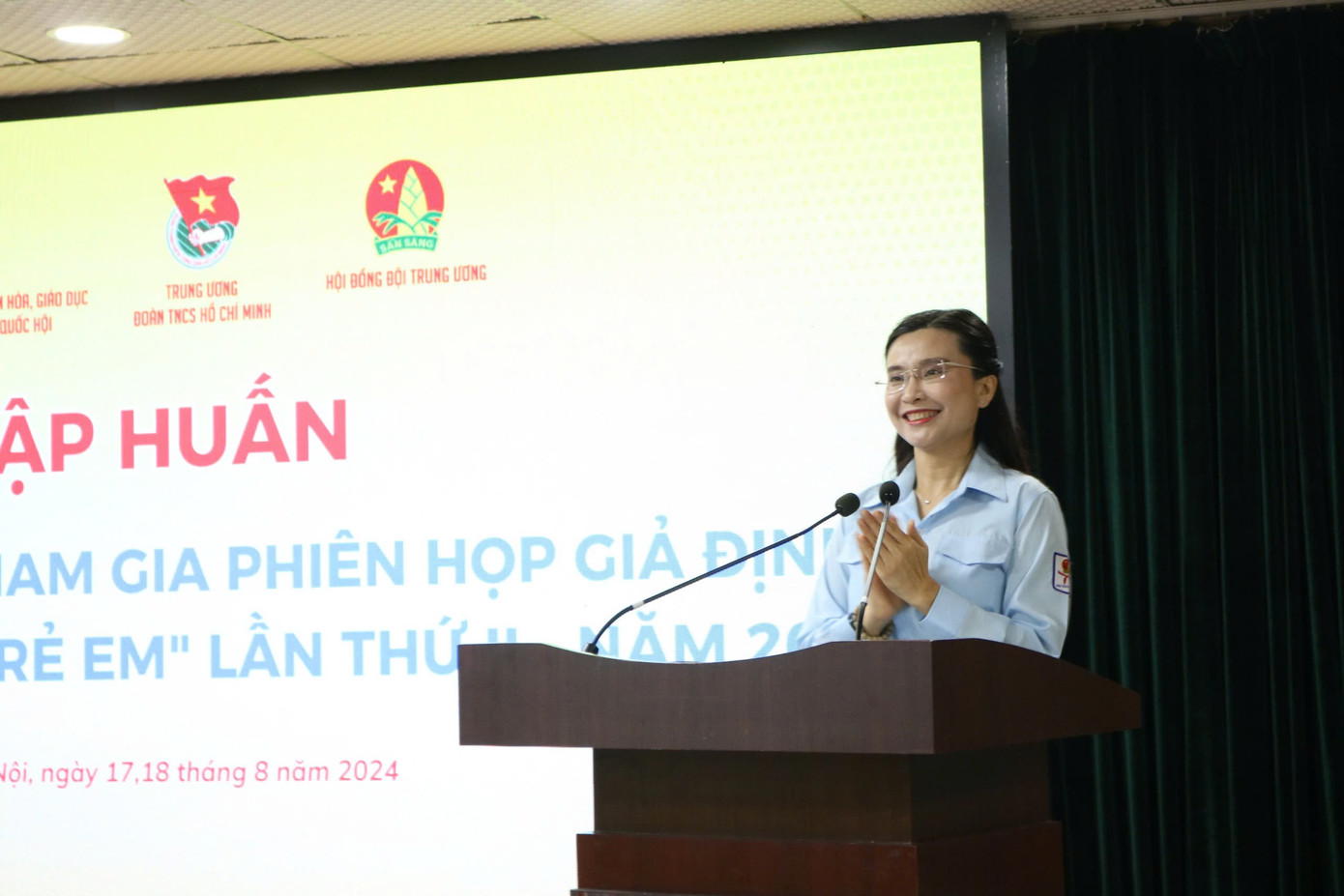 Chị Nguyễn Phạm Duy Trang - Bí thư T.Ư Đoàn, Chủ tịch Hội đồng Đội T.Ư phát biểu tại chương trình.