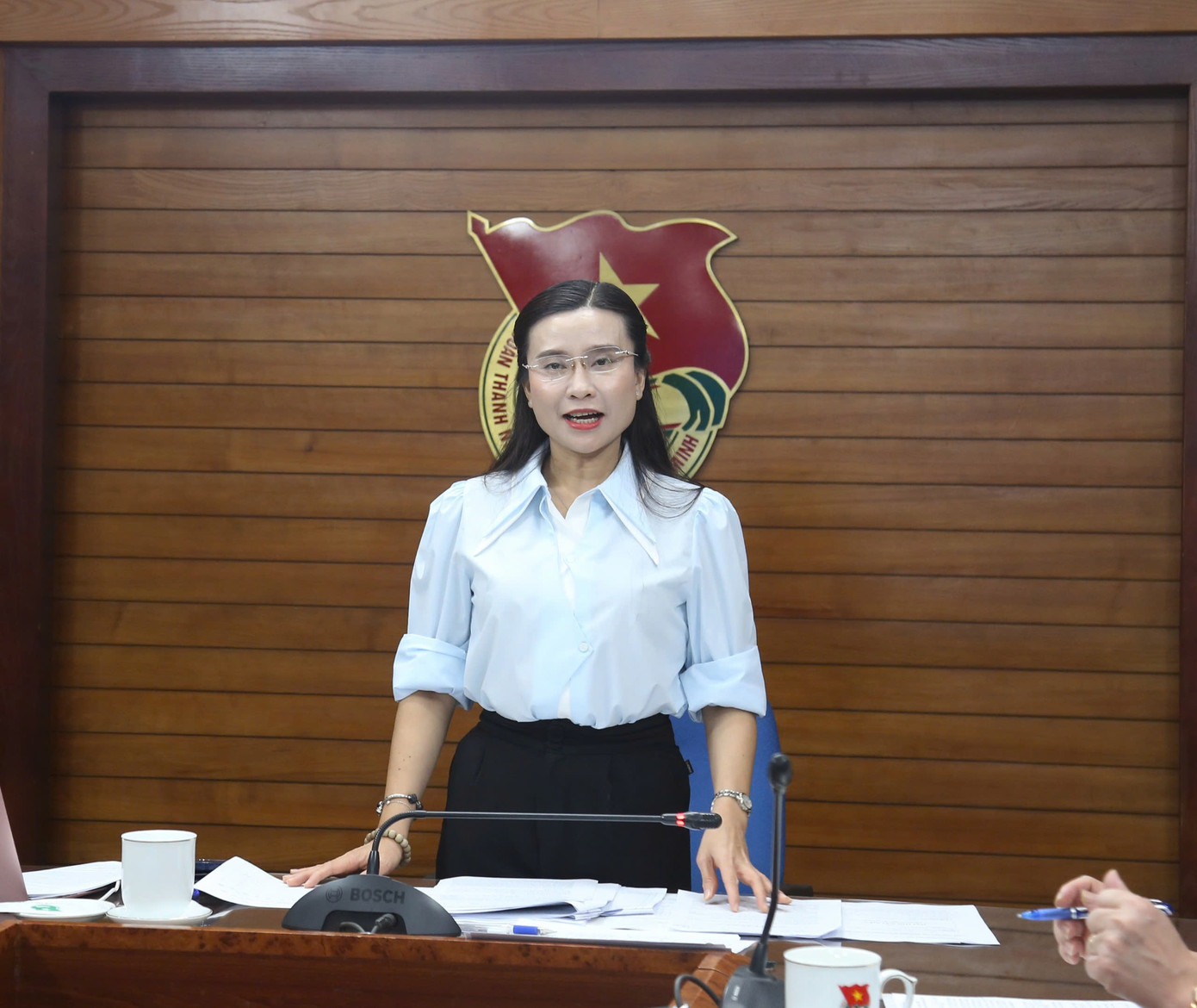 Chị Nguyễn Phạm Duy Trang – Bí thư T.Ư Đoàn, Chủ tịch Hội đồng Đội T.Ư phát biểu tại hội nghị.