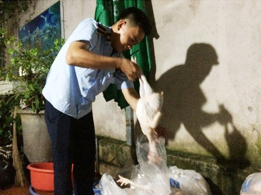 Gần 3 tạ thịt gà không rõ nguồn gốc đang được đóng gói, dán tem nhãn ảnh 1