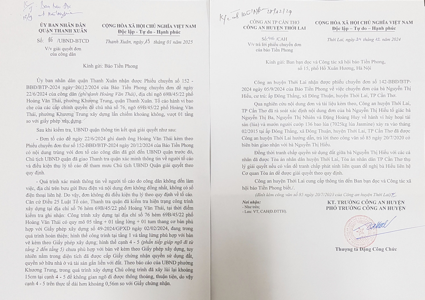 Một số văn bản trả lời báo Tiền Phong của các cơ quan chức năng Một số văn bản trả lời báo Tiền Phong của các cơ quan chức năng