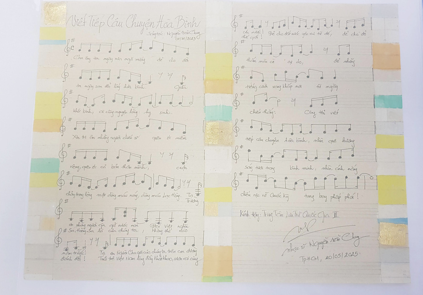 Bản thảo ca khúc Viết tiếp câu chuyện hoà bình của nhạc sĩ Nguyễn Văn Chung Bản thảo ca khúc Viết tiếp câu chuyện hoà bình của nhạc sĩ Nguyễn Văn Chung