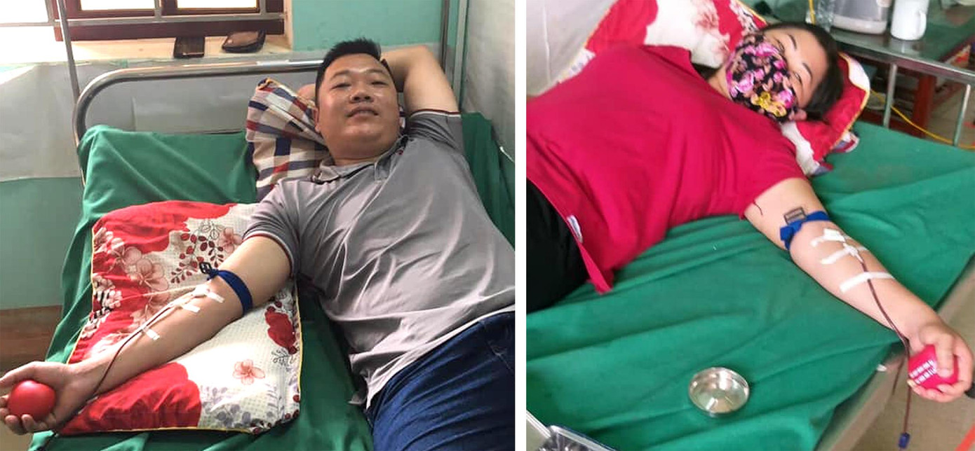 Anh Cường và chị Chá hiến máu cứu người trong ngày 1/5.