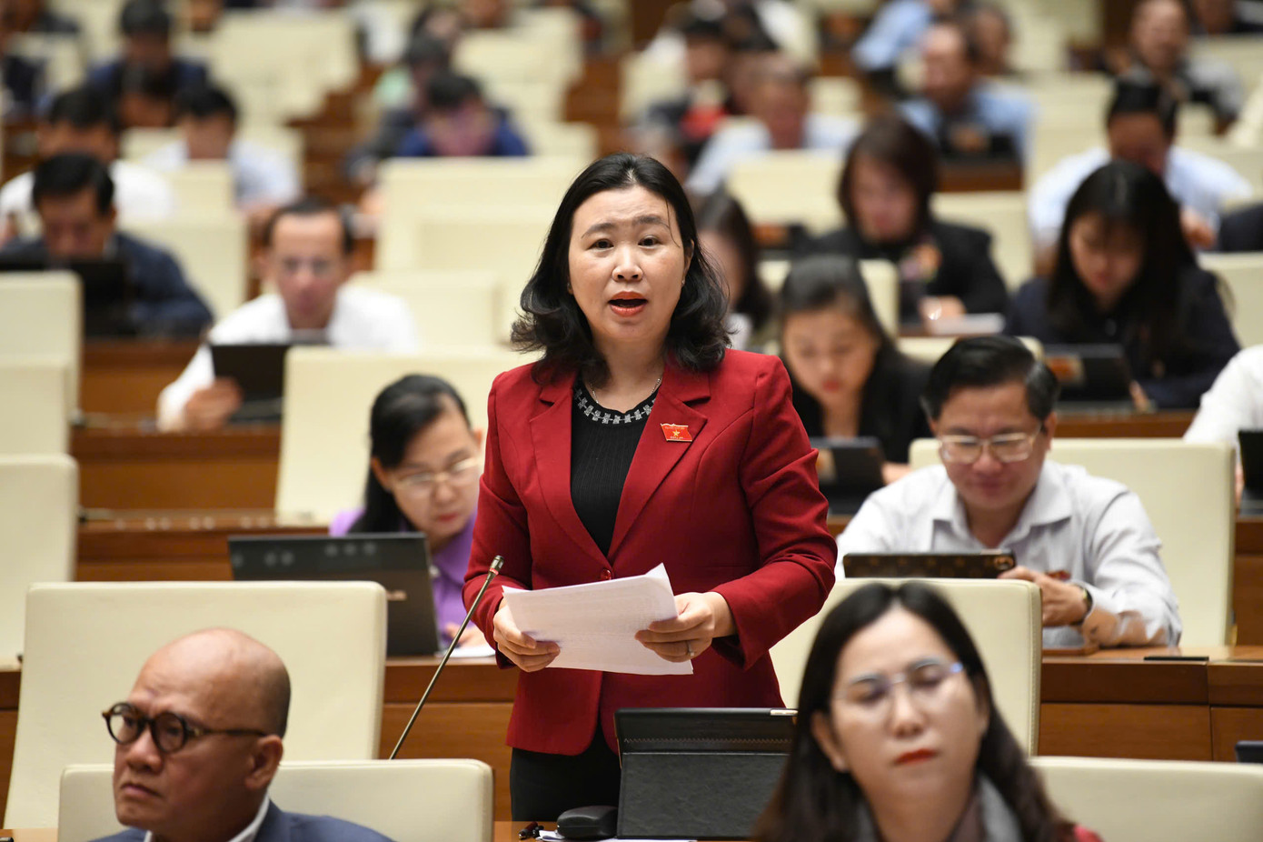 Đại biểu Lê Thị Song An (đoàn Long An). Ảnh: Như Ý Đại biểu Lê Thị Song An (đoàn Long An). Ảnh: Như Ý