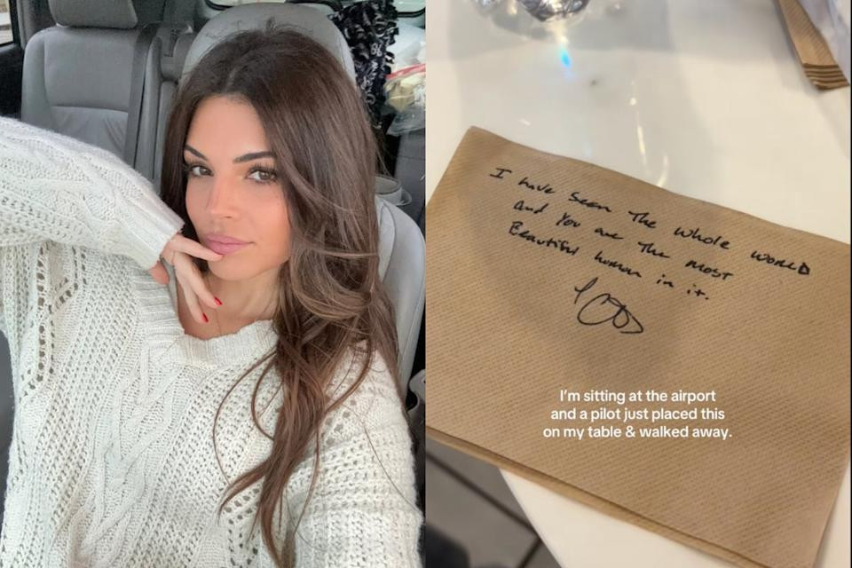 Steph Bohrer cho biết cô có thể giữ lại tờ giấy ghi chú của phi công để ghi nhớ lời khen của anh ấy. Ảnh: TikTok và Instagram/@stephbohrer.