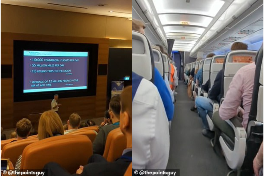 Phía bên trái: Các phi công giải thích cách máy bay bay an toàn như thế nào, cách phi công vận hành chúng và quá trình tuyển chọn nghiêm ngặt cùng đào tạo thường xuyên mà phi công phải thực hiện để bay lên bầu trời. Phía bên phải: Trên chuyến bay, các chuyên gia sẽ giải thích mọi tiếng ồn và va chạm là gì để giúp hành khách giữ bình tĩnh. Ảnh: @thepointsguy/TikTok