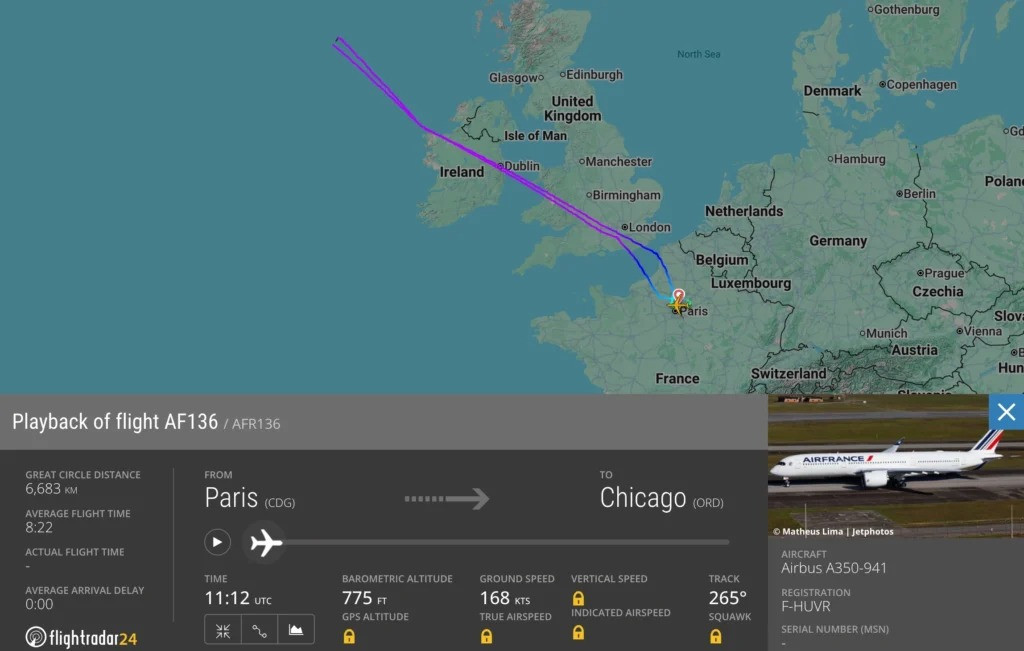 Chuyến bay của hãng hàng không Air France từ Paris đến Chicago đã buộc phải quay đầu do không được cấp phép hạ cánh tại sân bay quốc tế O’Hare (ORD).