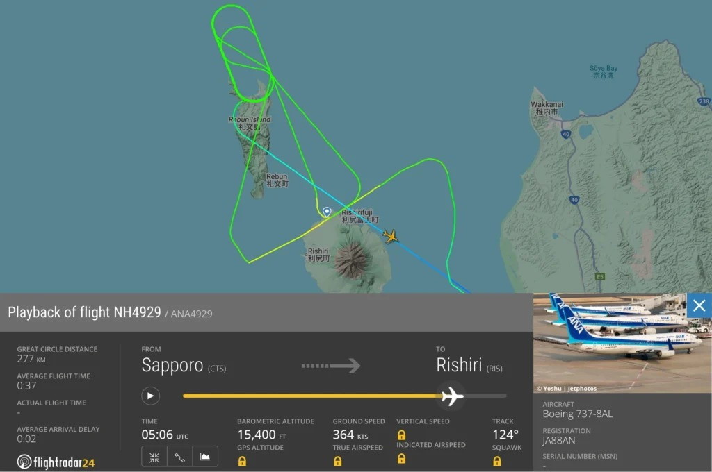 Dữ liệu cho thấy phi công đã cho máy bay bay vòng trên không phận đảo Rebun và khu vực núi Rishiri Fuji trước khi từ bỏ kế hoạch hạ cánh.