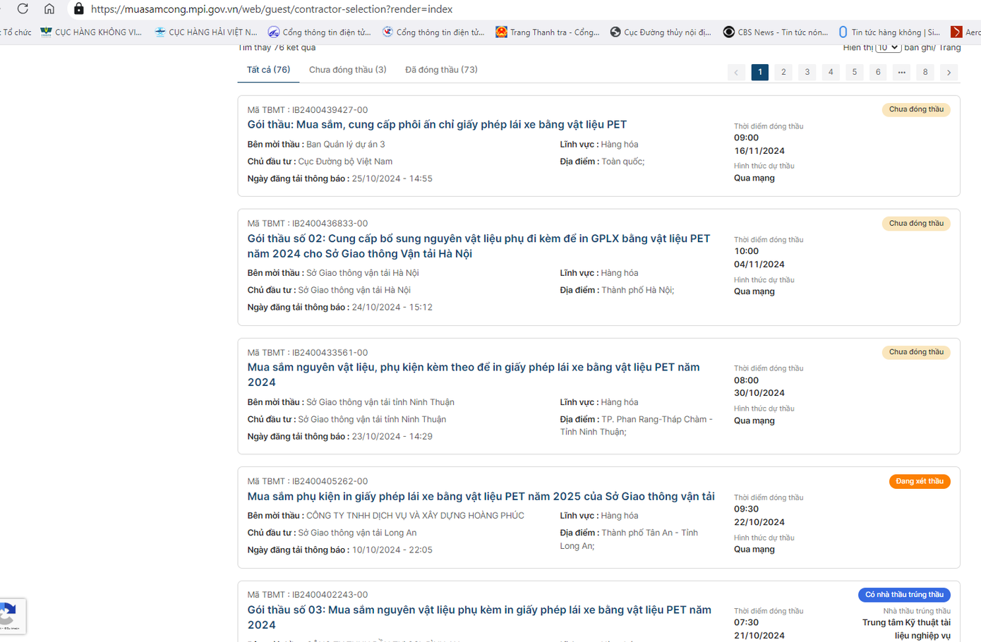 Sở GTVT Ninh Thuận và Sở GTVT Hà Nội đang mời thầu công khai gói mua sắm nguyên vật liệu, phụ kiện kèm theo để in GPLX bằng vật liệu PET năm 2024.