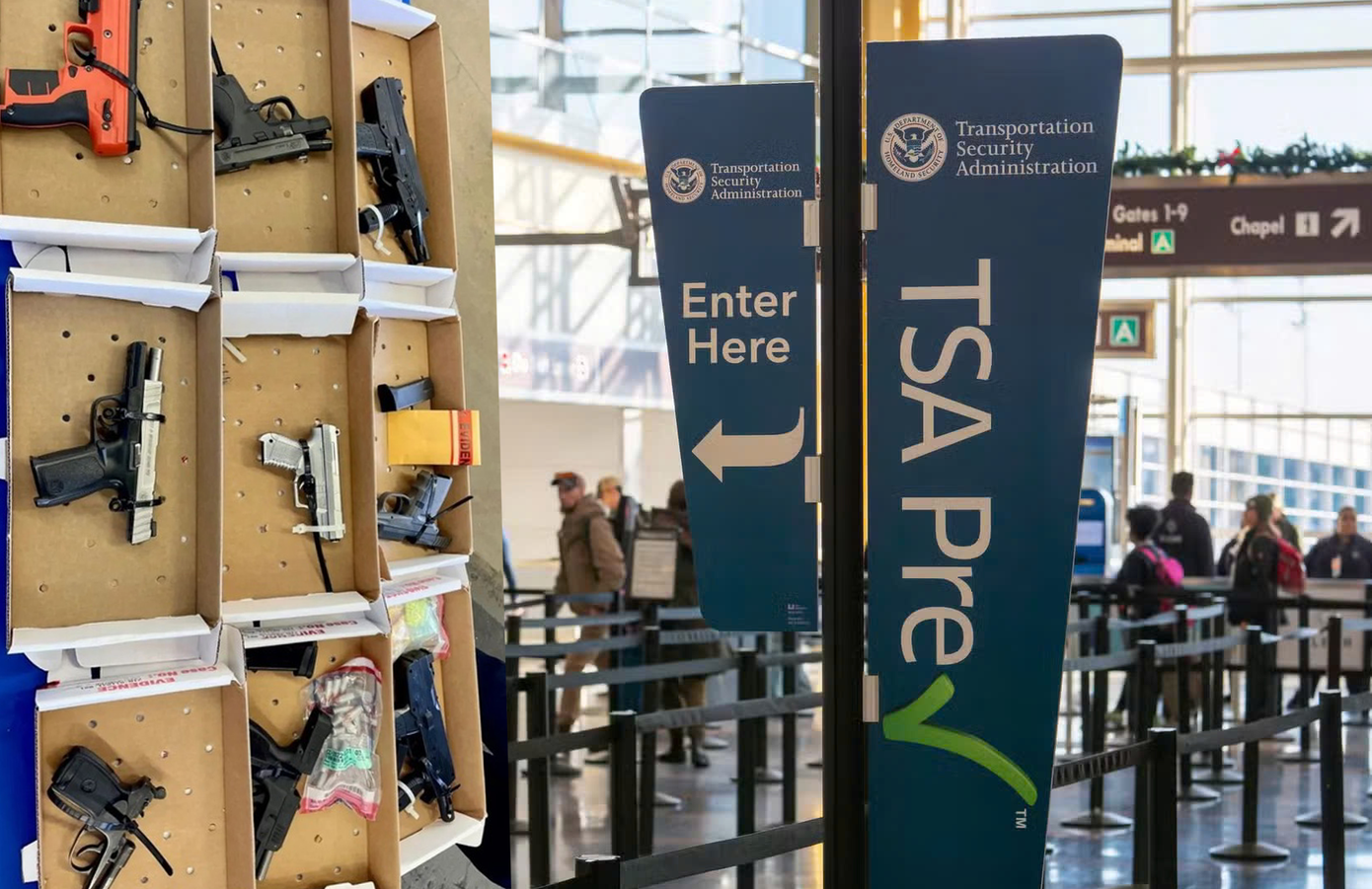 Hơn 5.000 khẩu súng đã nạp đạn bị tịch thu tại các trạm kiểm soát an ninh sân bay của Mỹ. Ảnh minh họa: Shutterstock.