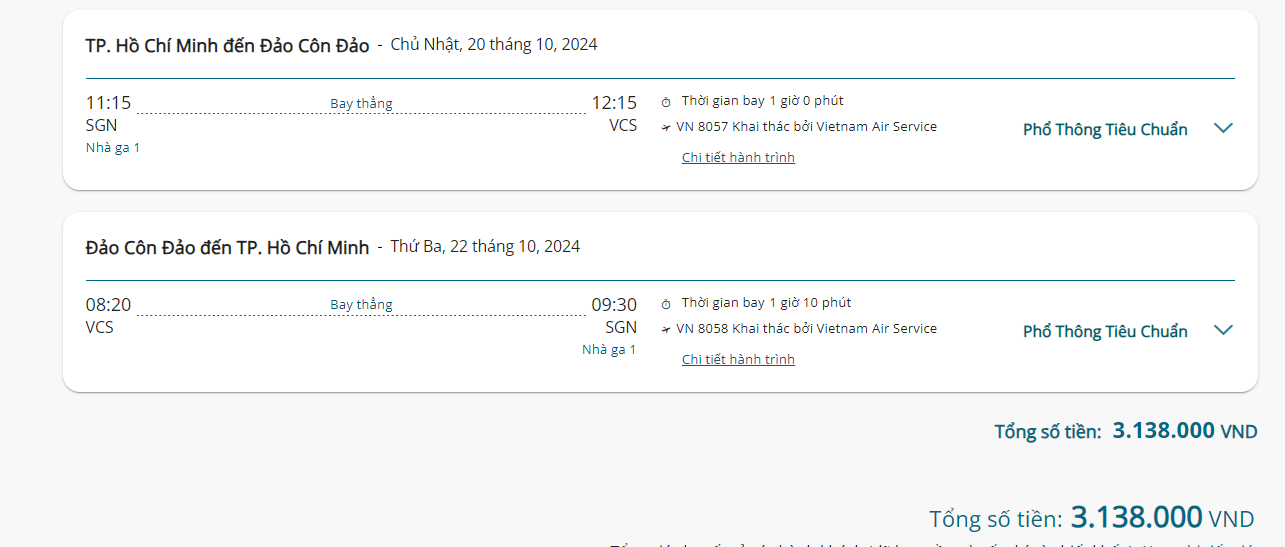 Giá vé máy bay đến Côn Đảo đang dao động trong khoảng 3 - 6 triệu đồng/vé khứ hồi. Giá vé máy bay đến Côn Đảo đang dao động trong khoảng 3 - 6 triệu đồng/vé khứ hồi.