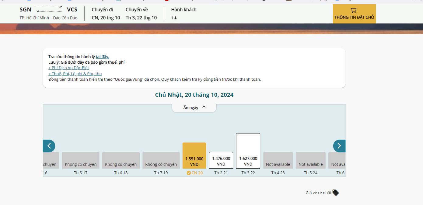 Số chuyến bay và số ghế trống trên chuyến bay từ TP HCM đến Côn Đảo luôn trong tình trạng phải đếm trên đầu ngón tay. Số chuyến bay và số ghế trống trên chuyến bay từ TP HCM đến Côn Đảo luôn trong tình trạng phải đếm trên đầu ngón tay.