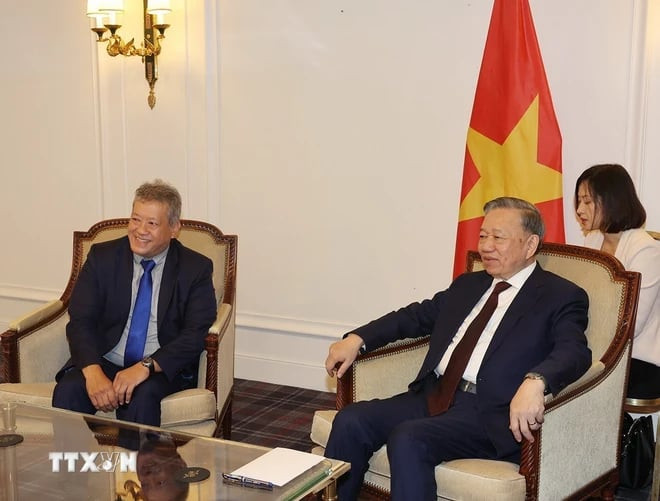 Tổng Bí thư, Chủ tịch nước Tô Lâm tiếp Chủ tịch Hội hữu nghị Pháp-Việt Nguyễn Hải Nam. (Ảnh: Trí Dũng/TTXVN)