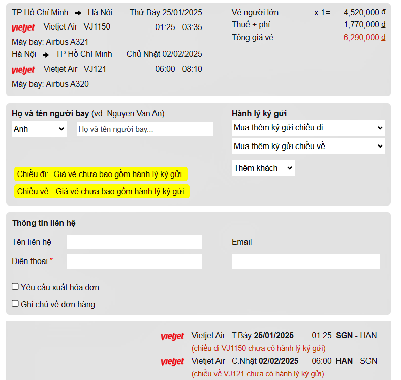 Giá vé máy bay từ TPHCM đến Hà Nội, dịp Tết Nguyên đán 2025 dao động thấp nhất trong khoảng 6-8 triệu đồng/vé khứ hồi tại các hãng Vietjet Air, Vietravel Airlines, Bamboo Airways, Vietnam Airlines. Giá vé máy bay từ TPHCM đến Hà Nội, dịp Tết Nguyên đán 2025 dao động thấp nhất trong khoảng 6-8 triệu đồng/vé khứ hồi tại các hãng Vietjet Air, Vietravel Airlines, Bamboo Airways, Vietnam Airlines.