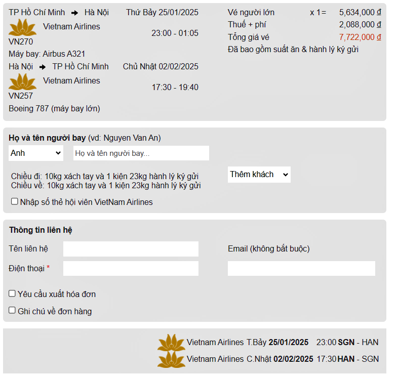 Giá vé máy bay từ TPHCM đến Hà Nội, dịp Tết Nguyên đán 2025 dao động thấp nhất trong khoảng 6-8 triệu đồng/vé khứ hồi tại các hãng Vietjet Air, Vietravel Airlines, Bamboo Airways, Vietnam Airlines. Giá vé máy bay từ TPHCM đến Hà Nội, dịp Tết Nguyên đán 2025 dao động thấp nhất trong khoảng 6-8 triệu đồng/vé khứ hồi tại các hãng Vietjet Air, Vietravel Airlines, Bamboo Airways, Vietnam Airlines.
