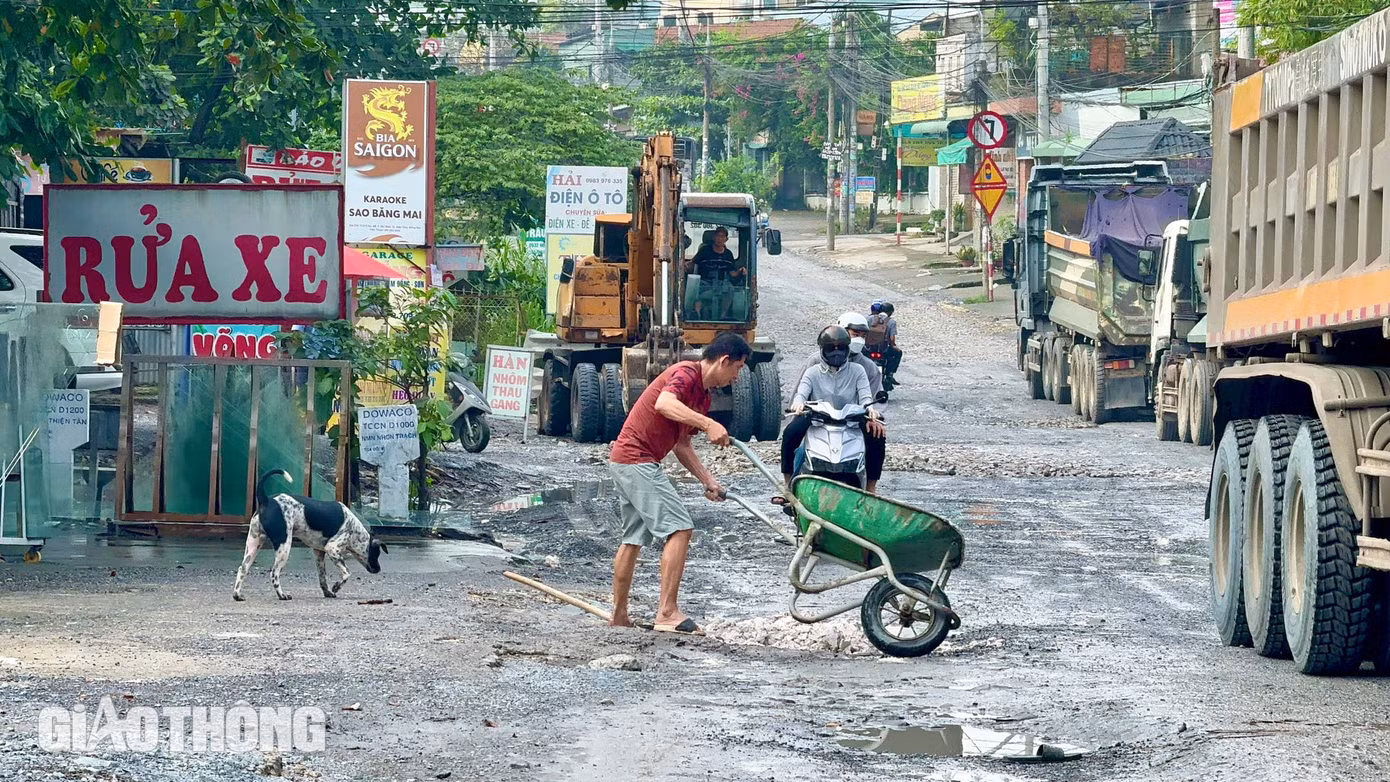 "Con đường này lồi lõm, bong tróc hết lớp nhựa, lộ ra đá to bên dưới, nhiều đoạn gồ ghề, ổ voi đọng nước khiến ai đi qua cũng phải rón rén, lo sợ, rất dễ xảy ra tai nạn. Nhiều người dân phải tự đổ đá ra các vũng lồi lõm trước cửa để đi lại dễ hơn,” ông Nguyễn Nam, người dân phường Tân Biên (Biên Hòa) chia sẻ.