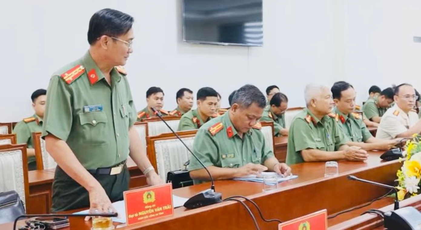 Đại tá Nguyễn Văn Trãi, Giám đốc Công an tỉnh Tây Ninh phát biểu tại buổi lễ