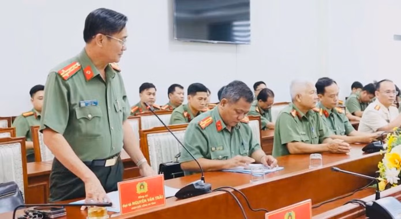 Đại tá Nguyễn Văn Trãi, Giám đốc Công an tỉnh Tây Ninh phát biểu tại buổi lễ