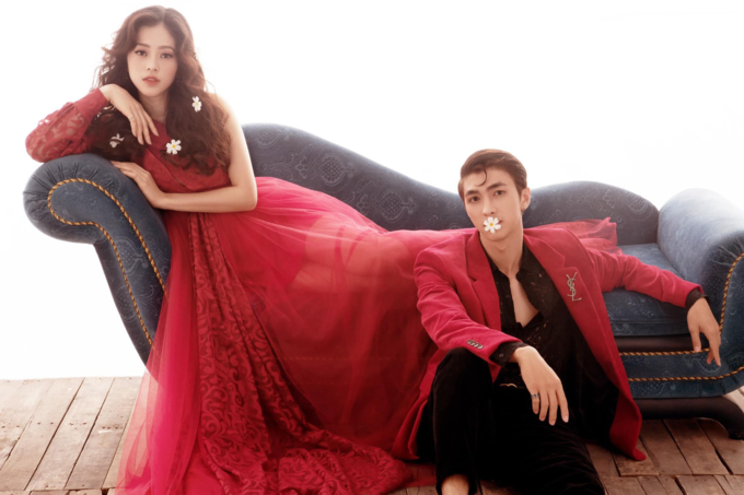 Phương Nga còn từng khiến fans xao xuyến khi diện váy cưới đỏ rực, khoe dáng bên bạn trai - nam diễn viên Bình An.