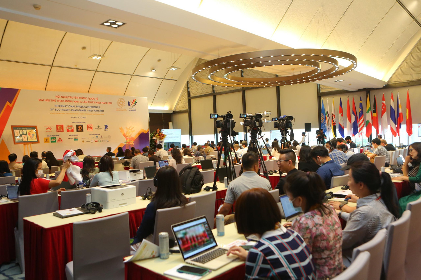Quang cảnh Lễ khai trương Trung tâm báo chí SEA Games 31 tại Hà Nội chiều 9/5 (ảnh Trọng Tài
