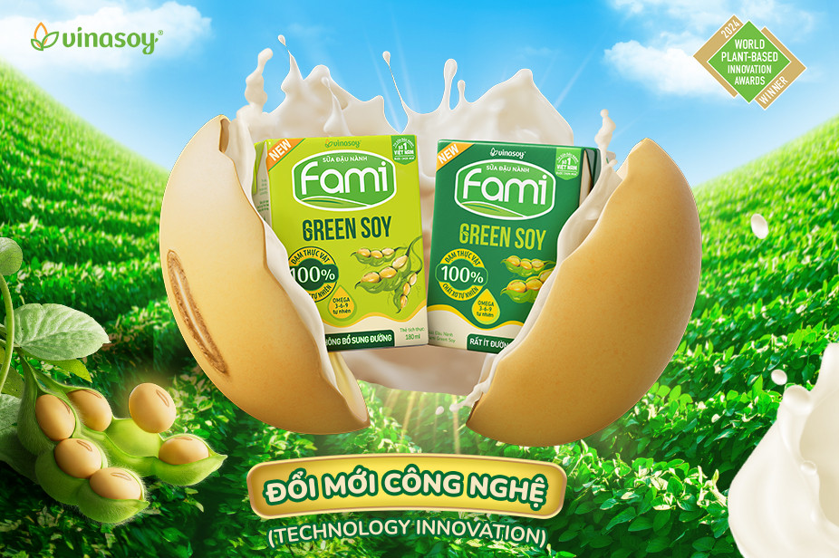 Thế hệ sữa đậu nành hoàn toàn mới Fami Green Soy – lưu giữ trọn vẹn 100% đạm thực vật, chất xơ tự nhiên và Omega 3-6-9 tự nhiên tốt cho sức khỏe. Thế hệ sữa đậu nành hoàn toàn mới Fami Green Soy – lưu giữ trọn vẹn 100% đạm thực vật, chất xơ tự nhiên và Omega 3-6-9 tự nhiên tốt cho sức khỏe.