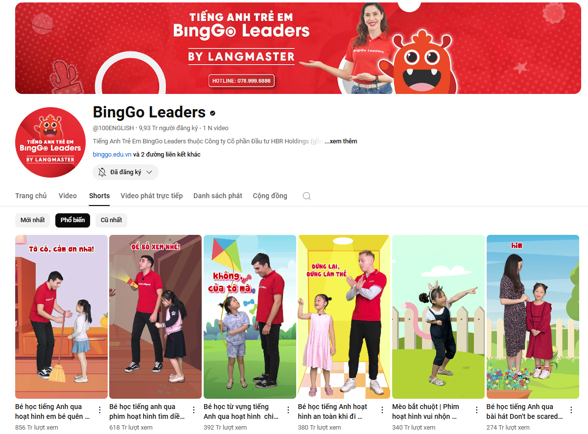 Kênh Youtube BingGo Leaders sở hữu 9,93 triệu người đăng ký (số liệu tính đến ngày 29/11/2024). Kênh Youtube BingGo Leaders sở hữu 9,93 triệu người đăng ký (số liệu tính đến ngày 29/11/2024).
