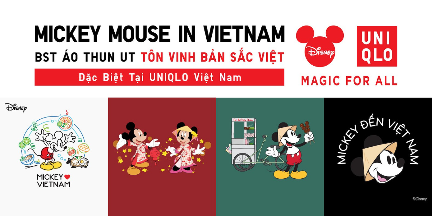 BST UT Mickey Mouse In Vietnam được lấy cảm hứng từ ẩm thực và trang phục truyền thống của Việt Nam
