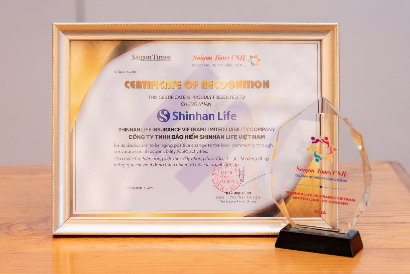 Danh hiệu là sự ghi nhận những nỗ lực không ngừng đóng góp cho cộng đồng của Shinhan Life Việt Nam